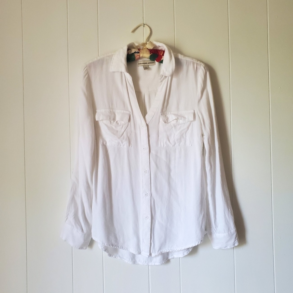 Alexander Jordan White V Neck Button Up With Rolled Sleve Options